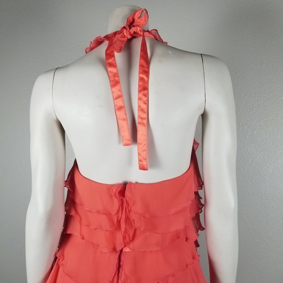 Alice + Olivia Coral Silk Chiffon Ruffle Tiered Halter Mini Party Dress Size M - Picture 7 of 11